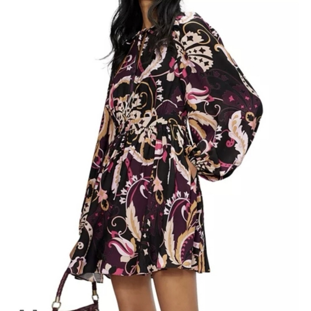 Ted Baker London Dress‎ Women's 5 Purple Rhabia Mini Boho Beachy Balloon Sleeves